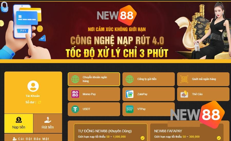 New88 có những thủ tục nạp tiền như thế nào?