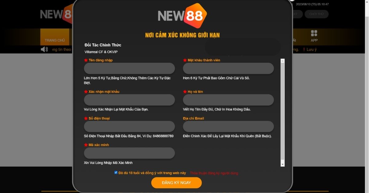 Tạo tài khoản New88!